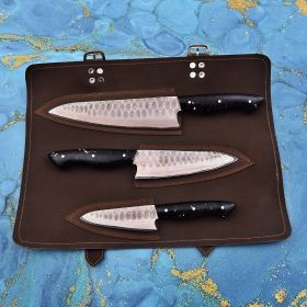 Charcoal | 3-Pcs Knife Set | Clad Copper Damascus Blade | Faneema Cutlery