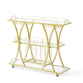 VEVOR 3 Tiers Gold Metal Bar Serving Cart with Wine Rack Glass Holder 180 LBS