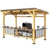 Outsunny 13' x 6' Wooden BBQ Grill Gazebo, Outdoor Hardtop Grill Gazebo with Metal Roof, 2 Bar Shelves and 6 Hooks, Natural