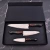 Honeycomb Knife Set | 3 Pcs | Clad Copper Damascus Blade | Faneema Cutlery