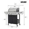 Propane Grill 4 Burner Barbecue Grill Stainless Steel Gas Grill with Side Burner, 46,500 BTU Outdoor Cooking, Patio, Garden Barbecue Grill