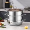 SOGA 2X 3 Tier 32cm Heavy Duty Stainless Steel Food Steamer with Glass Lid