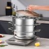 SOGA 3 Tier 30cm Heavy Duty Stainless Steel Food Steamer Vegetable Pot Stackable Pan Insert with Glass Lid