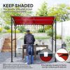 7' x 5' Garden Grill Canopy, BBQ Grill Gazebo Tent with Steel Frame and Hooks, Outdoor Sun Shade, Wine Red