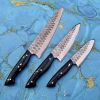 Charcoal | 3-Pcs Knife Set | Clad Copper Damascus Blade | Faneema Cutlery