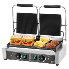VEVOR Commercial Panini Press Grill Electric Sandwich Maker Griddle Plate 19"x9" (Default: Default)